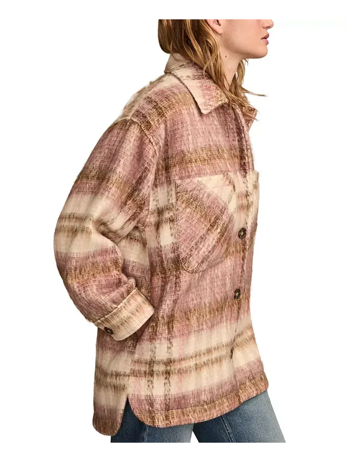 Женская клетчатая куртка-рубашка свободного кроя Lucky Brand — изображение 4 из 6, розовый