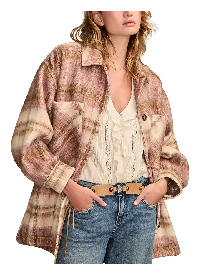 Женская клетчатая куртка-рубашка свободного кроя Lucky Brand — изображение 6 из 6, розовый