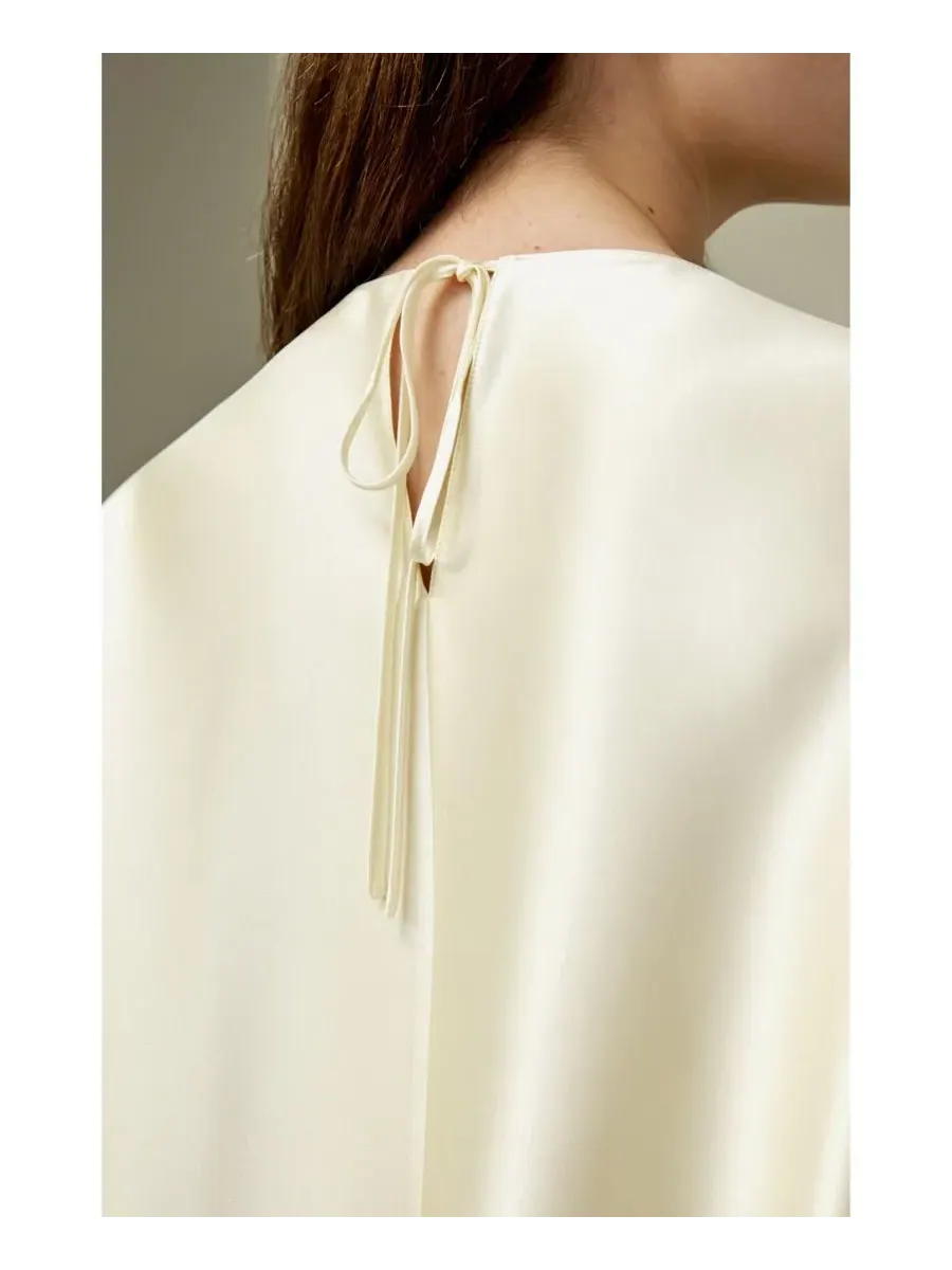 Женская шелковая блузка свободного кроя с круглым вырезом LILYSILK — изображение 4 из 5, белый