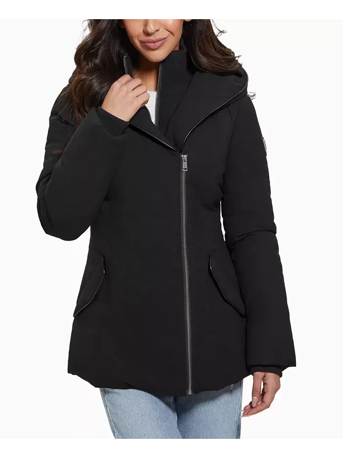 Женское стеганое пальто с капюшоном и воротником-шалью GUESS
