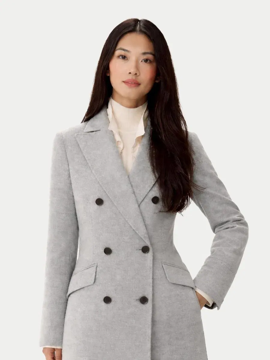 Женское длинное пальто из кашемира с заостренными лацками Gobi Cashmere — изображение 4 из 10, серый