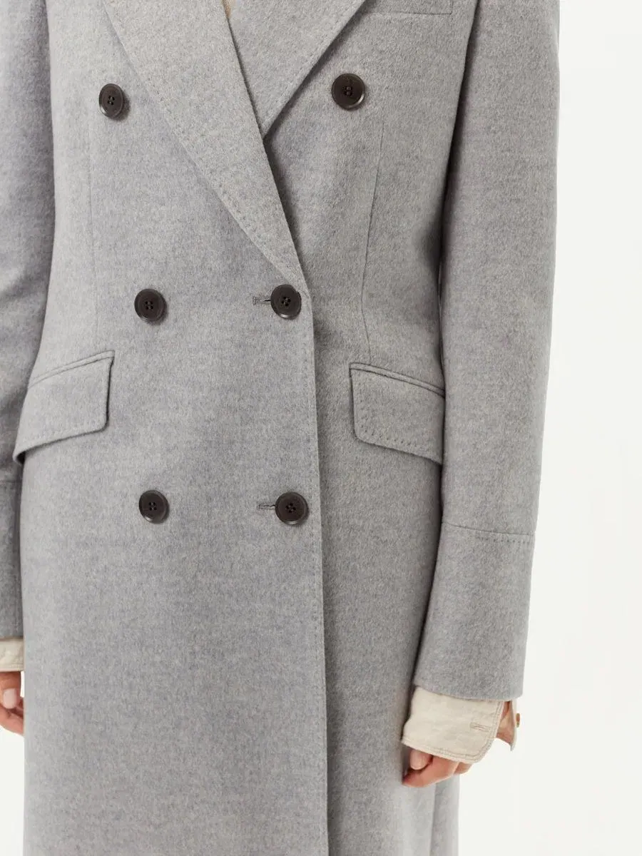Женское длинное пальто из кашемира с заостренными лацками Gobi Cashmere — изображение 8 из 10, серый