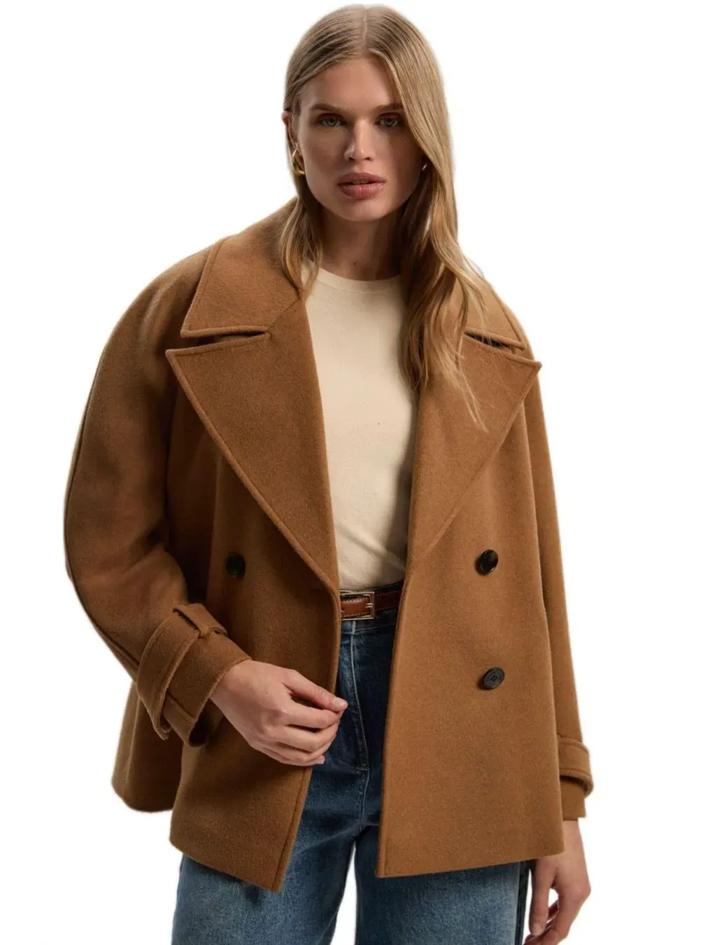 Пальто-кейп из шерстяной смеси с двубортной застежкой Karen Millen