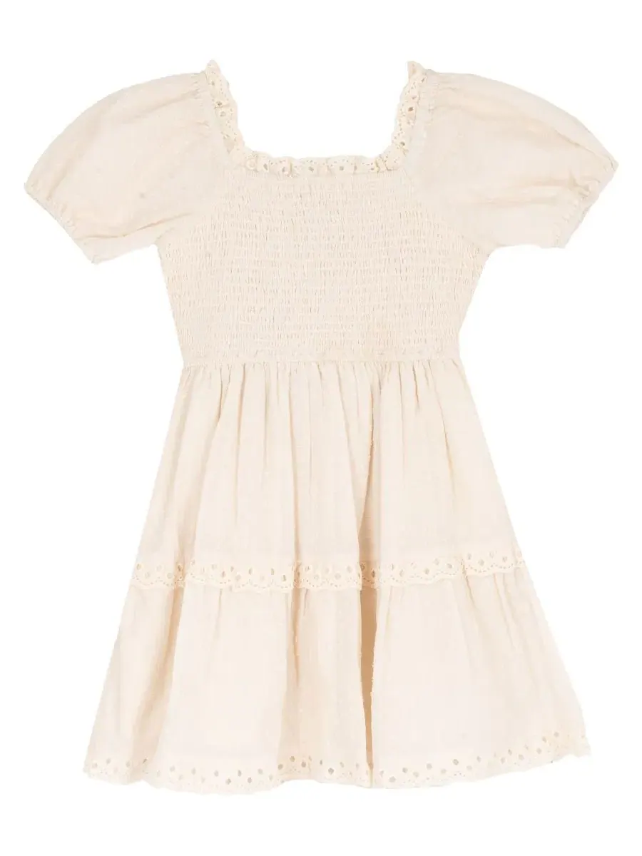 Комплект из платья и жилета с бахромой Clip Dot Cotton Puff Sleeve Dress Rare Editions — изображение 6 из 7, белый