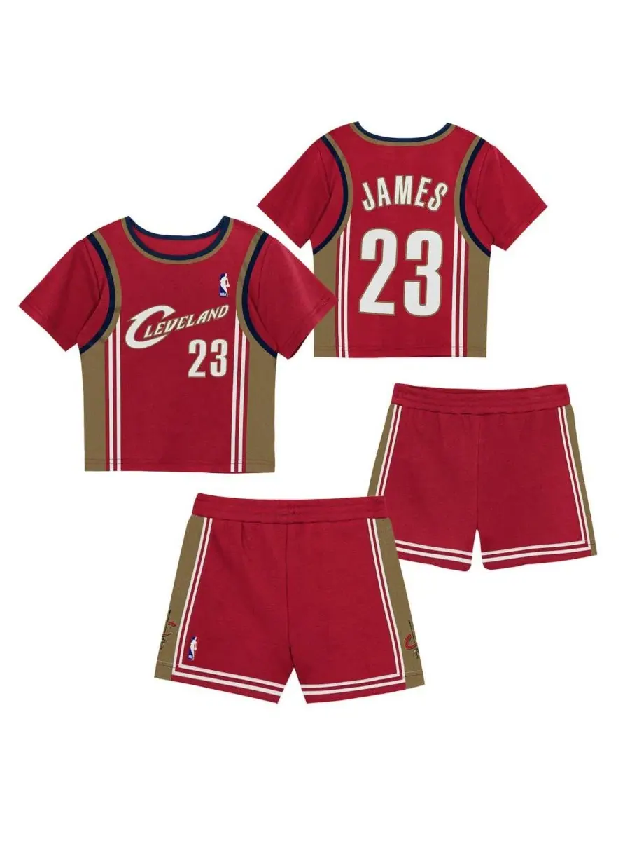 Комплект из футболки и шорт с принтом LeBron James Wine Cleveland Cavaliers Play by Place Mitchell