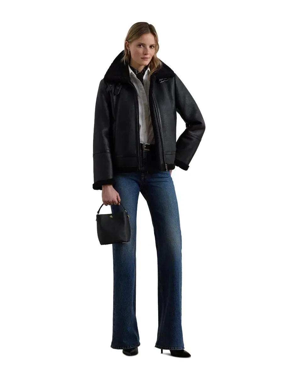 Куртка-косуха из эко-кожи с отделкой из искусственного меха, модель Moto Faux-Leather Jacket Lauren — изображение 2 из 3