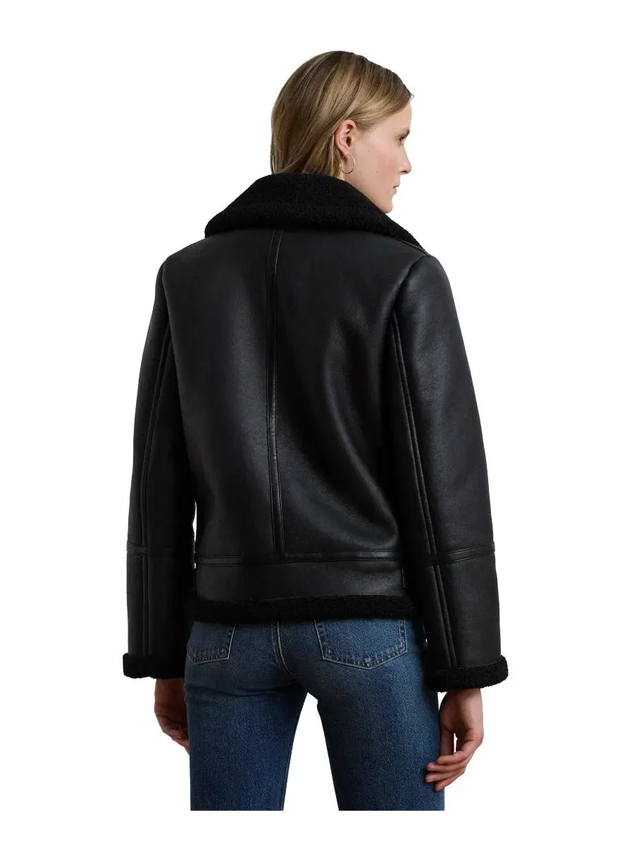 Куртка-косуха из эко-кожи с отделкой из искусственного меха, модель Moto Faux-Leather Jacket Lauren — изображение 3 из 3