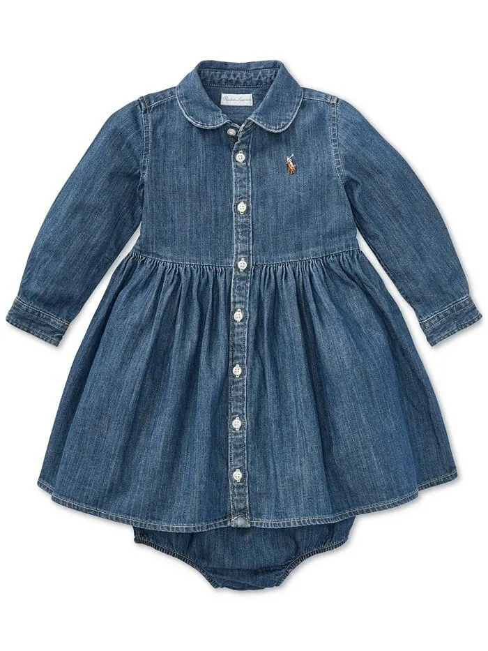 Джинсовое хлопковое платье-рубашка для маленьких девочек Polo Ralph Lauren