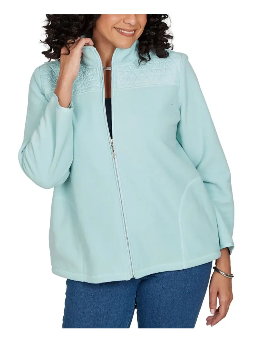 Куртка-бомбер с квилтингом Classic Quilted Zip Front Knit Jacket Alfred Dunner — изображение 6 из 6, морская пена
