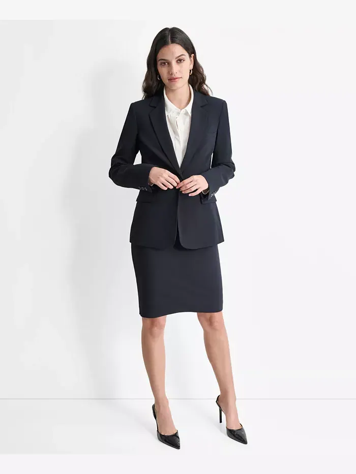 Женская куртка с длинным рукавом и застежкой на одну пуговицу спереди DKNY — изображение 6 из 6, темно-синий