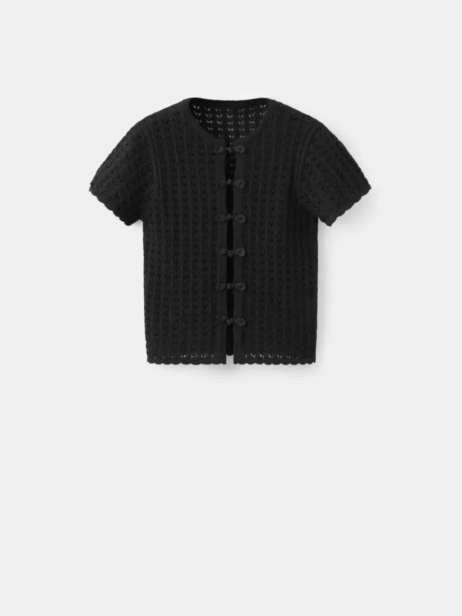 Женский кардиган с принтом, с коротким рукавом, модель Open-Knit Toggle MANGO