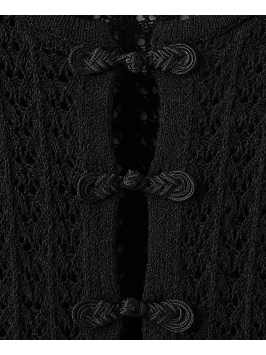 Женский кардиган с принтом, с коротким рукавом, модель Open-Knit Toggle MANGO — изображение 5 из 6, черный