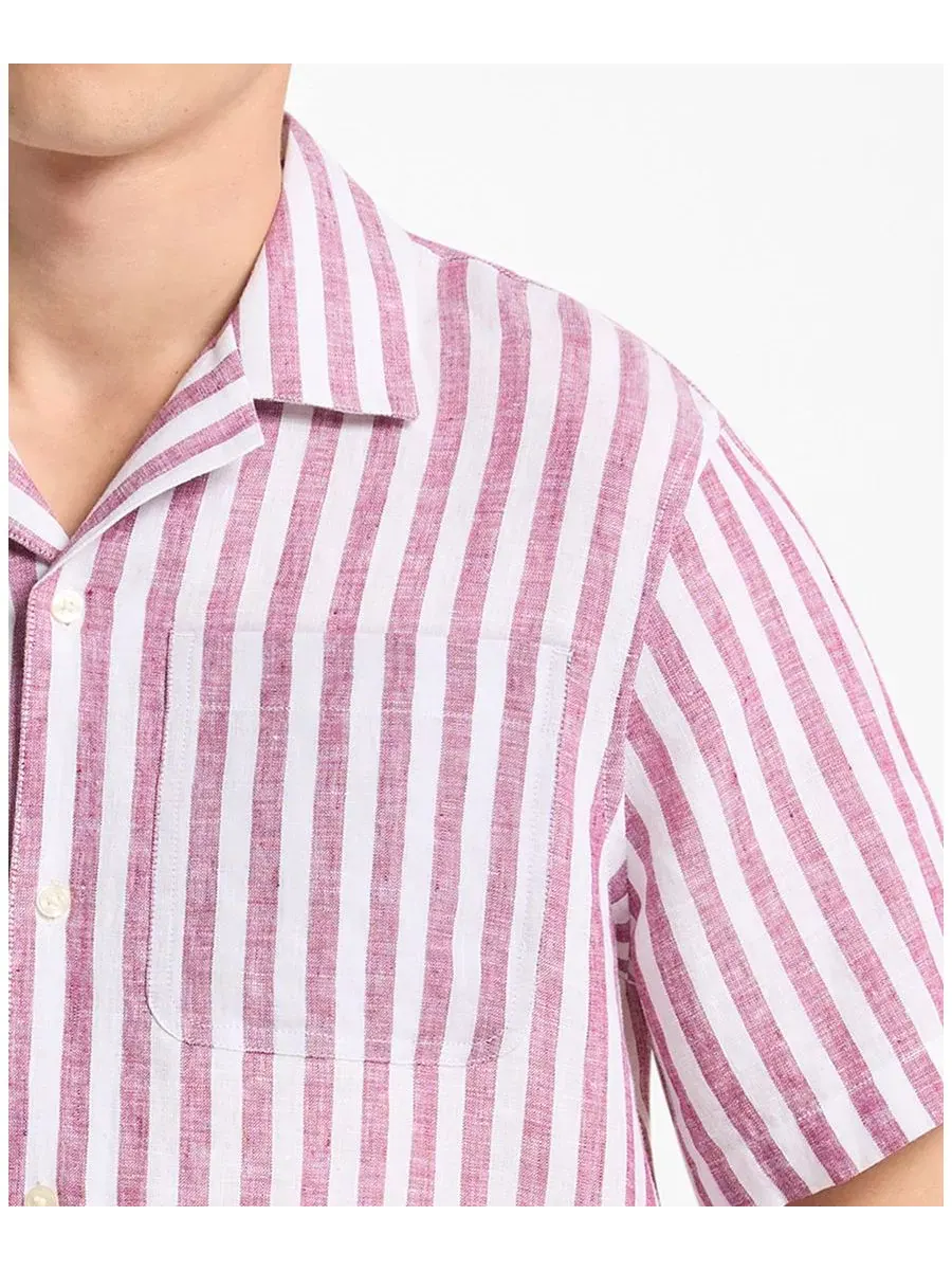 Рубашка с коротким рукавом и воротником-кэмп, модель Striped Camp-Collar Shirt Michael Kors — изображение 2 из 3, фиолетовый