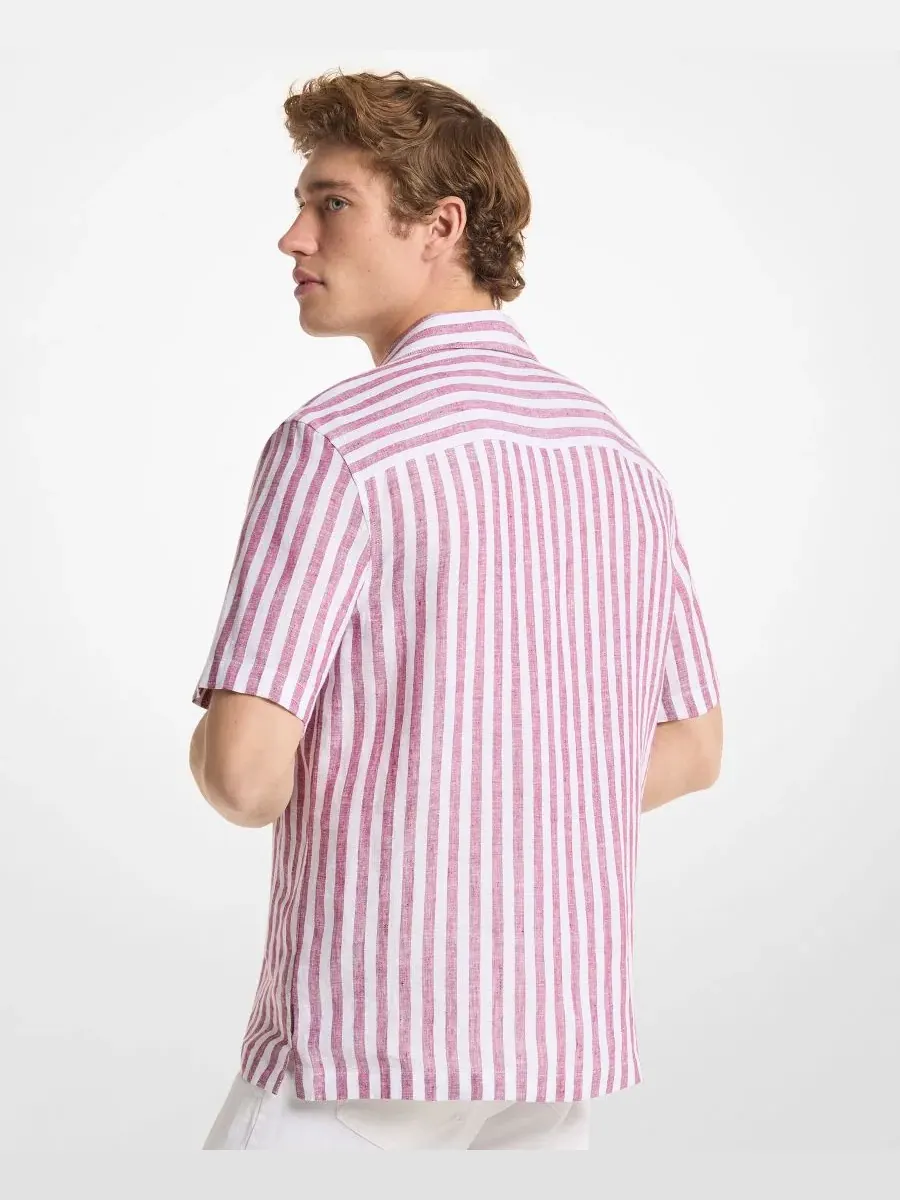 Рубашка с коротким рукавом и воротником-кэмп, модель Striped Camp-Collar Shirt Michael Kors — изображение 3 из 3, фиолетовый