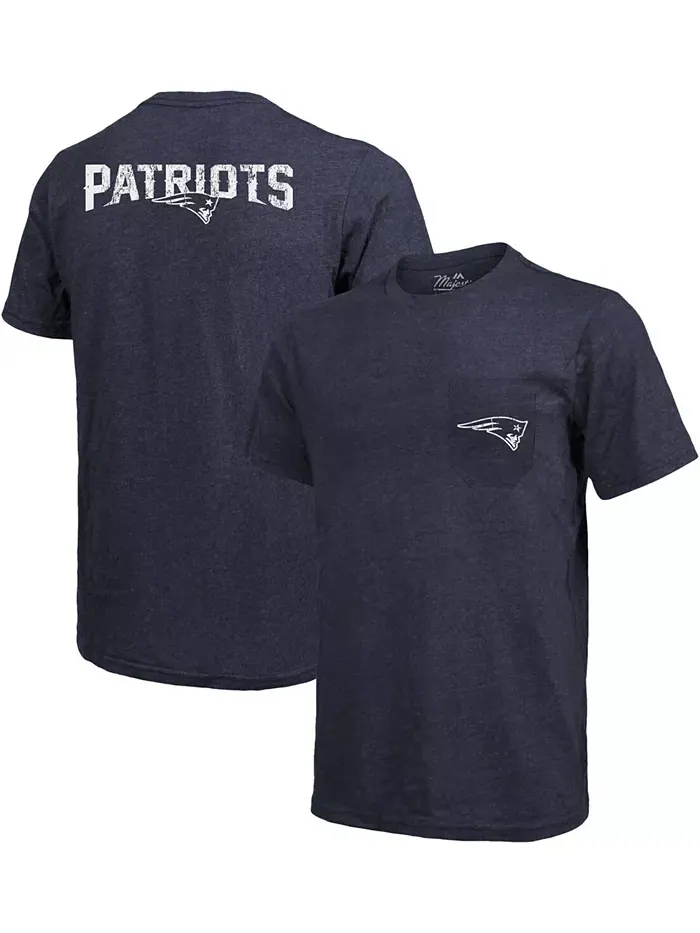 Футболка с карманом New England Patriots Tri-Blend - вязаный темно-синий Majestic — изображение 1 из 3