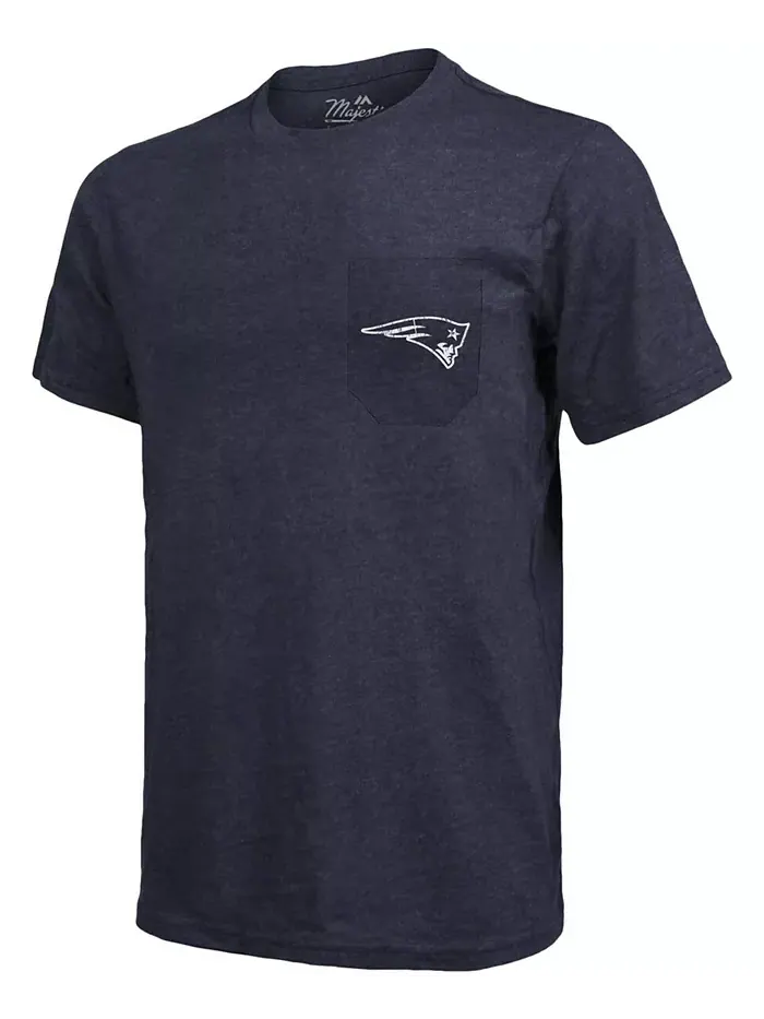Футболка с карманом New England Patriots Tri-Blend - вязаный темно-синий Majestic — изображение 3 из 3