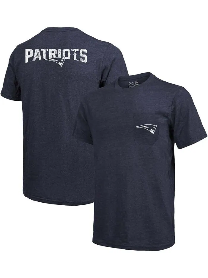 Футболка с карманами Tri-Blend New England Patriots - Темно-синий с меланжевым отливом Majestic — синий