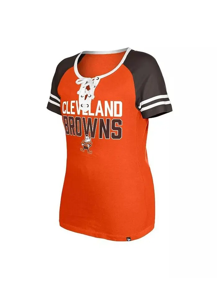 Женская оранжевая рваная футболка Cleveland Browns Throwback со шнуровкой реглан New Era — изображение 2 из 3, оранжевый