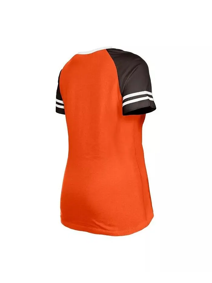Женская оранжевая рваная футболка Cleveland Browns Throwback со шнуровкой реглан New Era — изображение 3 из 3, оранжевый