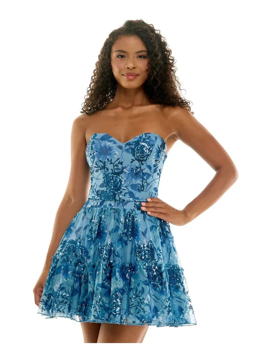 Платье-мини с корсетом и вышивкой, модель Sweetheart Neckline Printed Floral Sequins Corset Mini