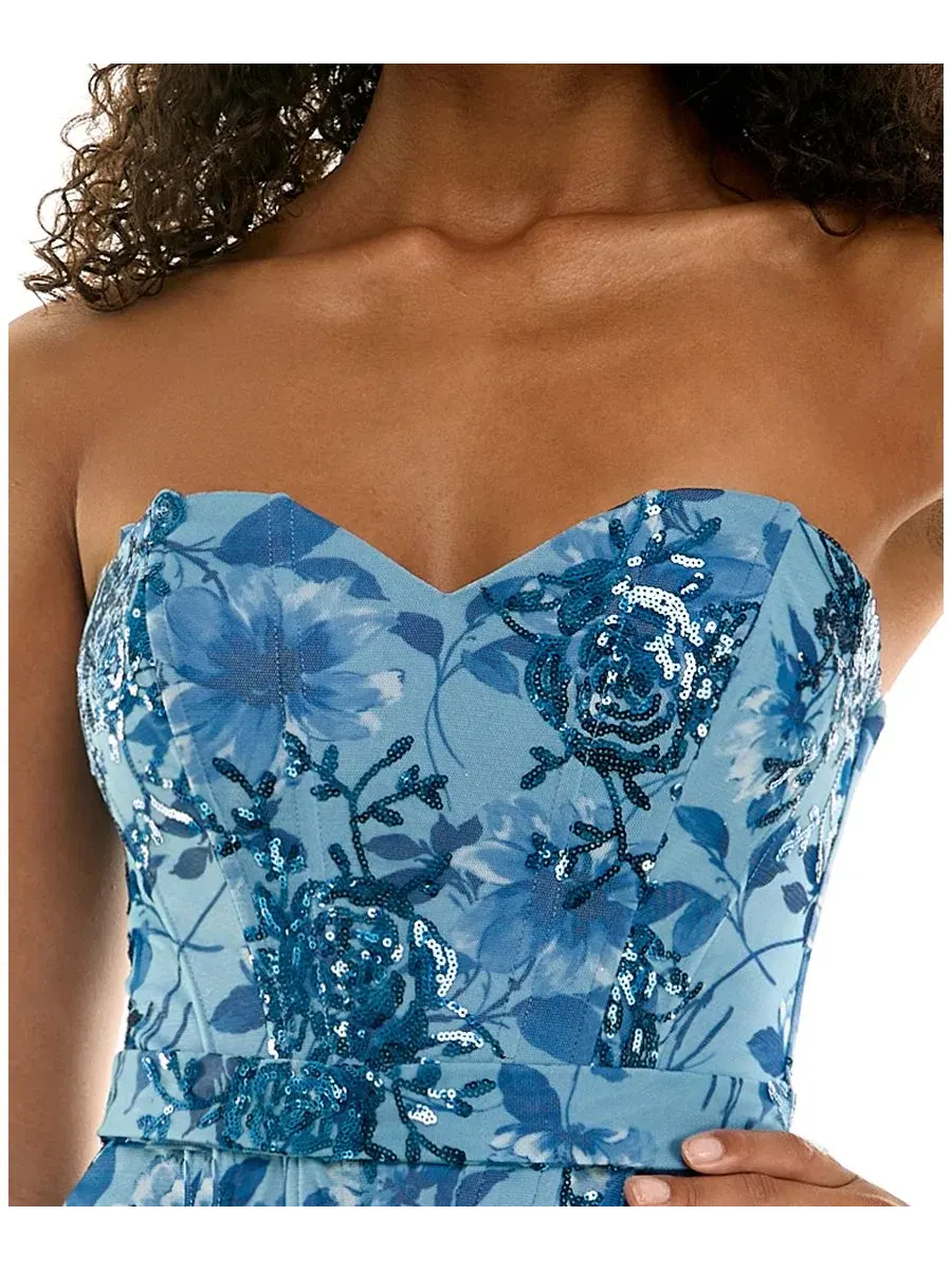 Платье-мини с корсетом и вышивкой, модель Sweetheart Neckline Printed Floral Sequins Corset Mini — изображение 4 из 6