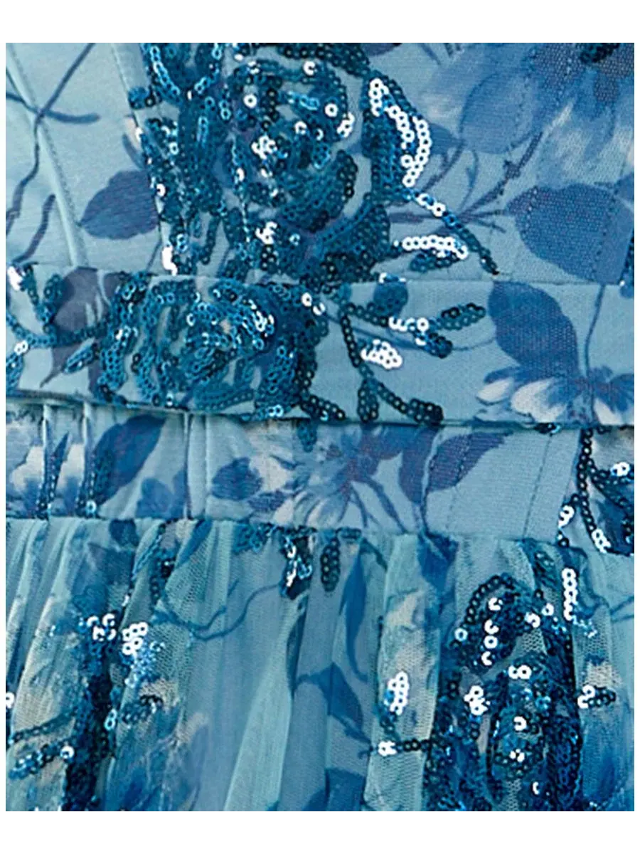 Платье-мини с корсетом и вышивкой, модель Sweetheart Neckline Printed Floral Sequins Corset Mini — изображение 6 из 6