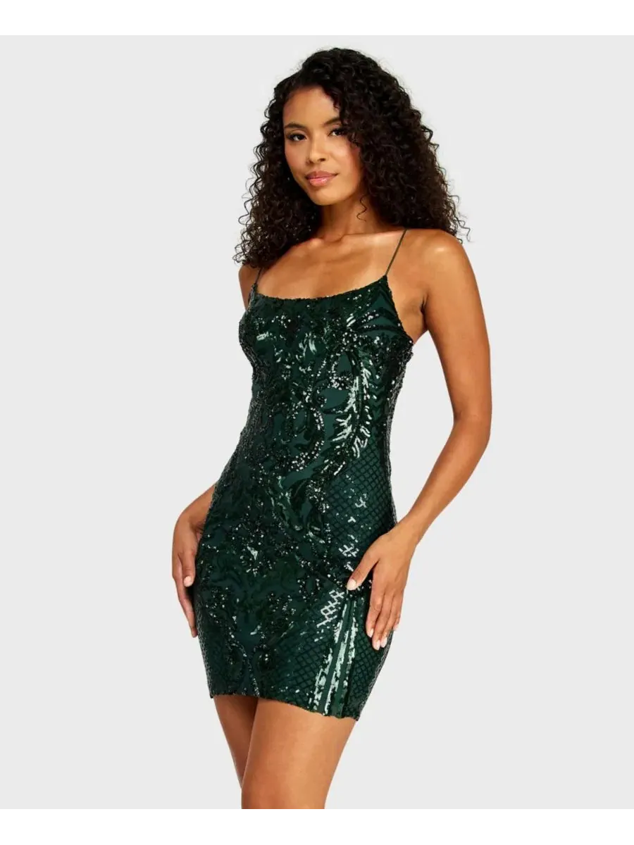 Платье мини с пайетками и бретелями, модель Pattern Sequin B Darlin — изображение 2 из 5, охотничий