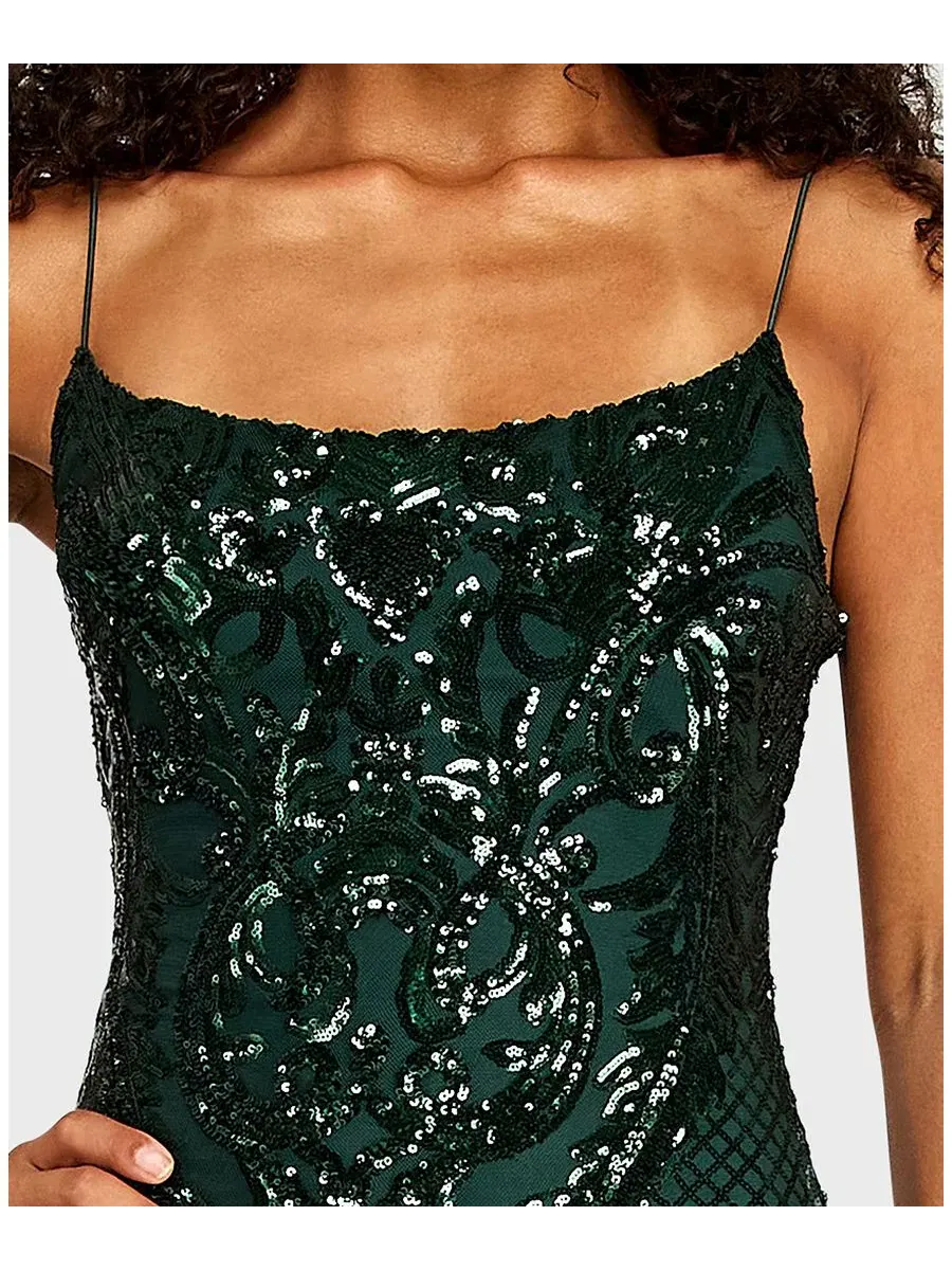 Платье мини с пайетками и бретелями, модель Pattern Sequin B Darlin — изображение 3 из 5, охотничий