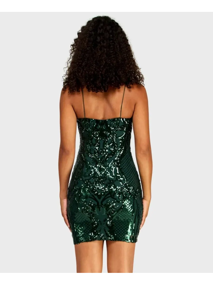 Платье мини с пайетками и бретелями, модель Pattern Sequin B Darlin — изображение 4 из 5, охотничий