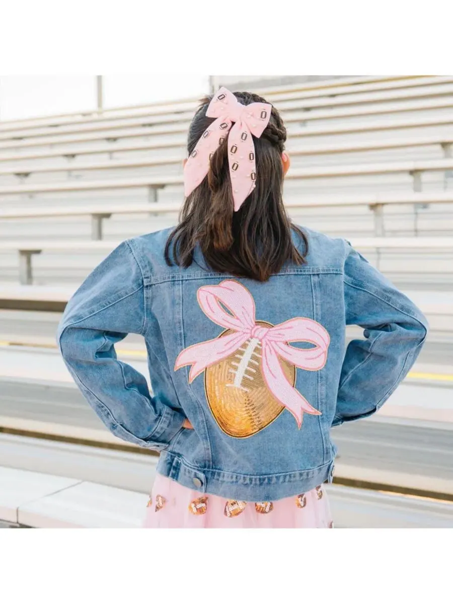 Джинсовая куртка с пайеточной нашивкой Football Sequin Patch Sweet Wink — изображение 2 из 7, джинсовый синий