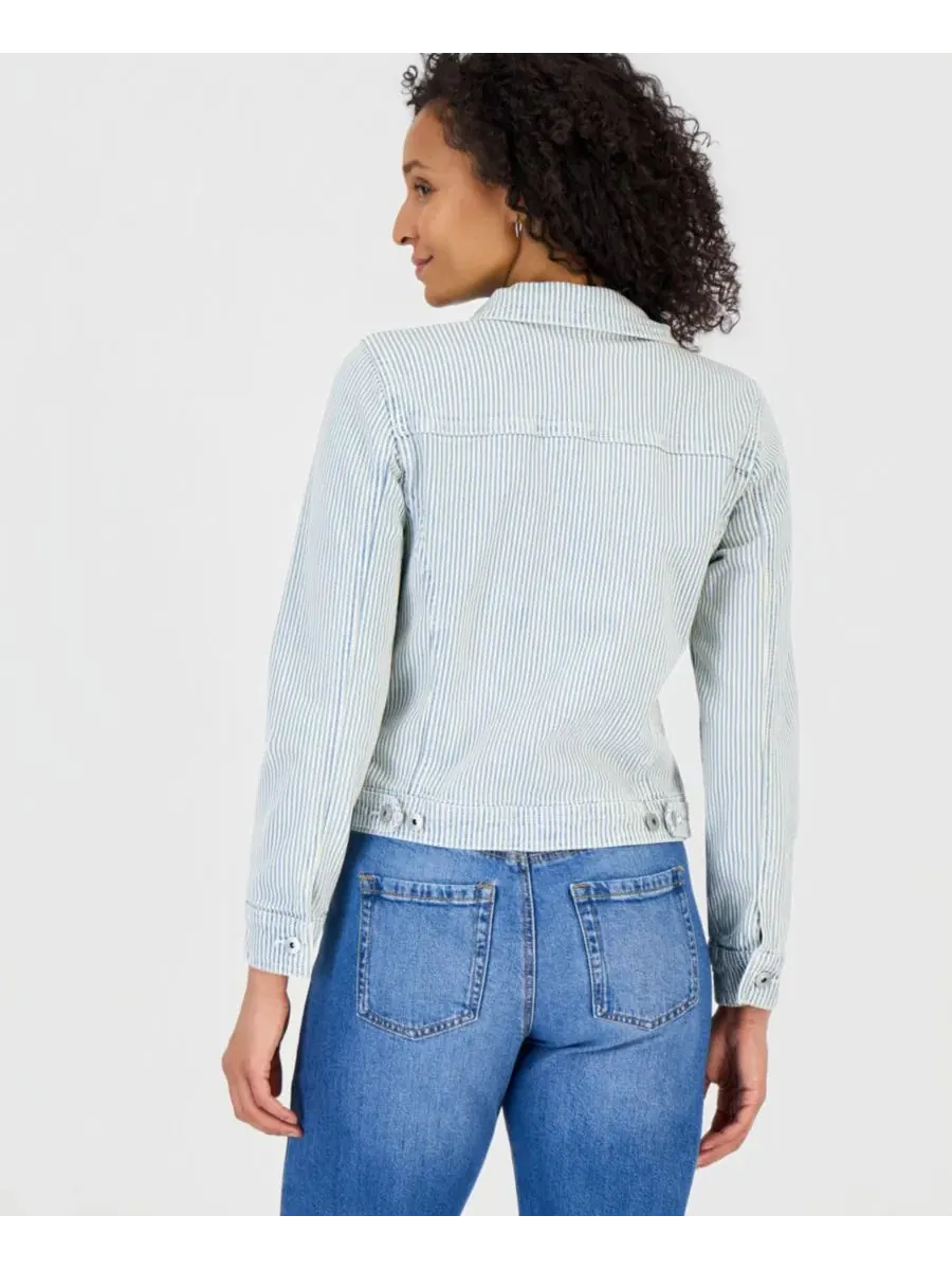 Небольшая джинсовая куртка в полоску Style & Co — изображение 3 из 3, серебристый