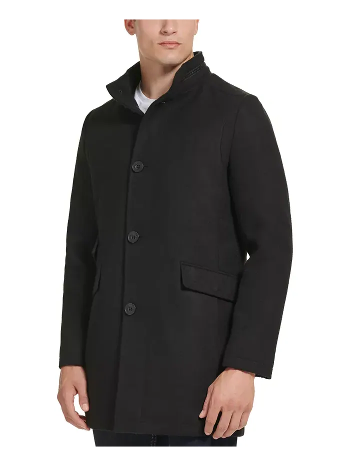 Мужское шерстяное пальто на пуговицах Car Coat Kenneth Cole — изображение 3 из 6, черный