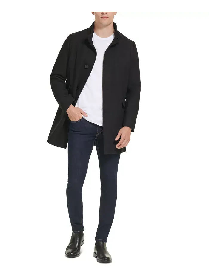 Мужское шерстяное пальто на пуговицах Car Coat Kenneth Cole — изображение 6 из 6, черный