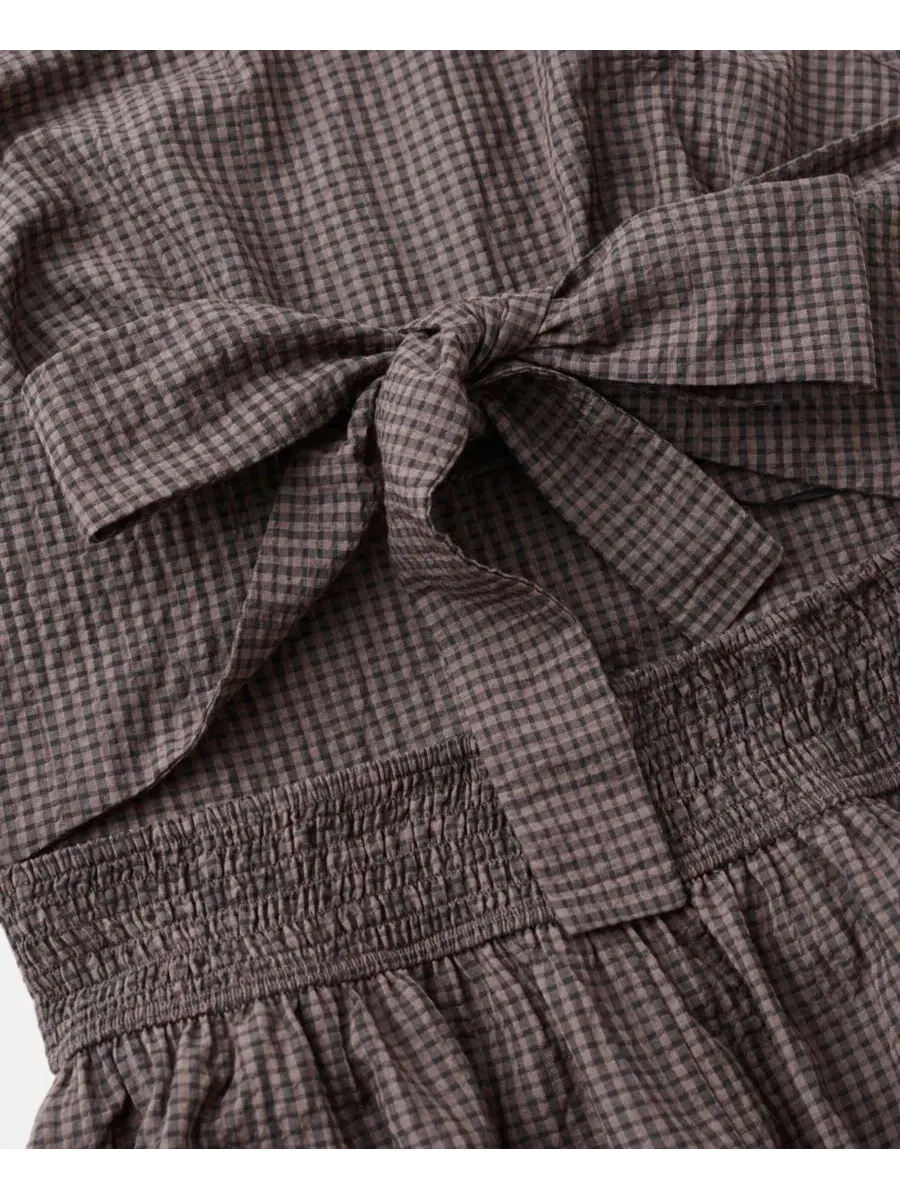 Платье-трапеция с галстуком на спине Gingham Check Halter Dress MANGO — изображение 3 из 6, коричневый