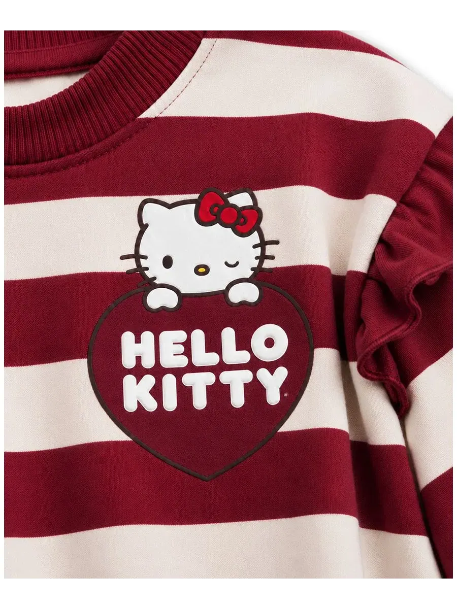 Комплект: свитшот с принтом и джинсовая юбка Hello Kitty — изображение 3 из 4, белый/красный/синий
