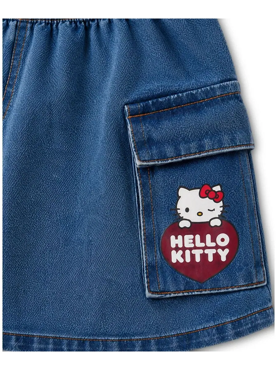 Комплект: свитшот с принтом и джинсовая юбка Hello Kitty — изображение 4 из 4, белый/красный/синий