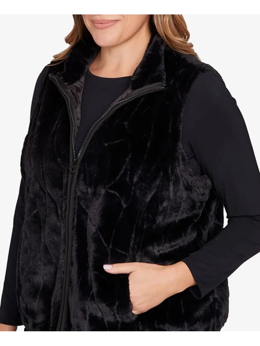 Жилет без рукавов с высоким воротом, модель Plus Size Solid Polyester Vest HEARTS OF PALM — изображение 2 из 5, черный