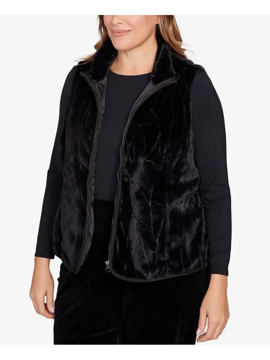 Жилет без рукавов с высоким воротом, модель Plus Size Solid Polyester Vest HEARTS OF PALM — изображение 3 из 5, черный