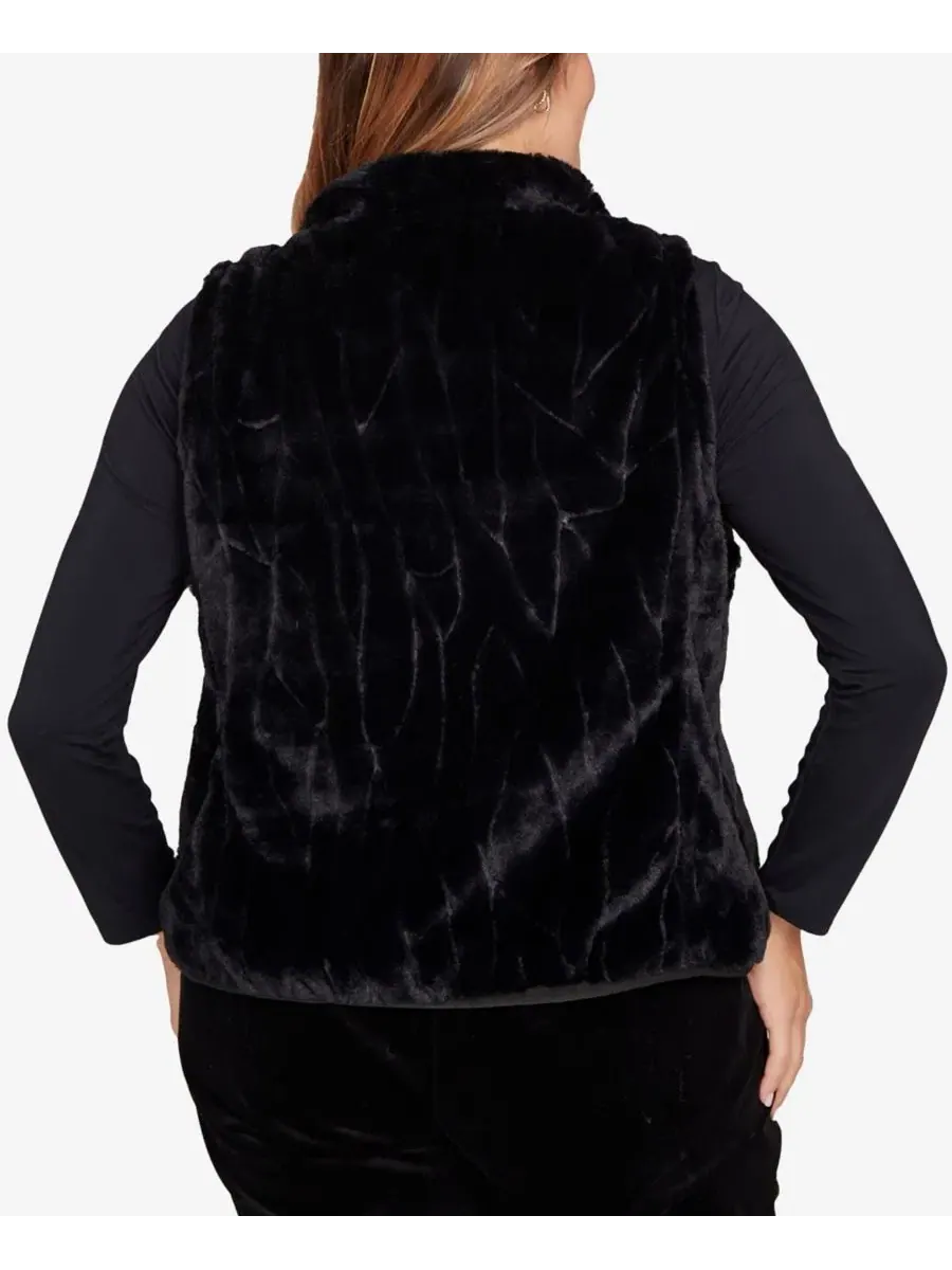 Жилет без рукавов с высоким воротом, модель Plus Size Solid Polyester Vest HEARTS OF PALM — изображение 5 из 5, черный