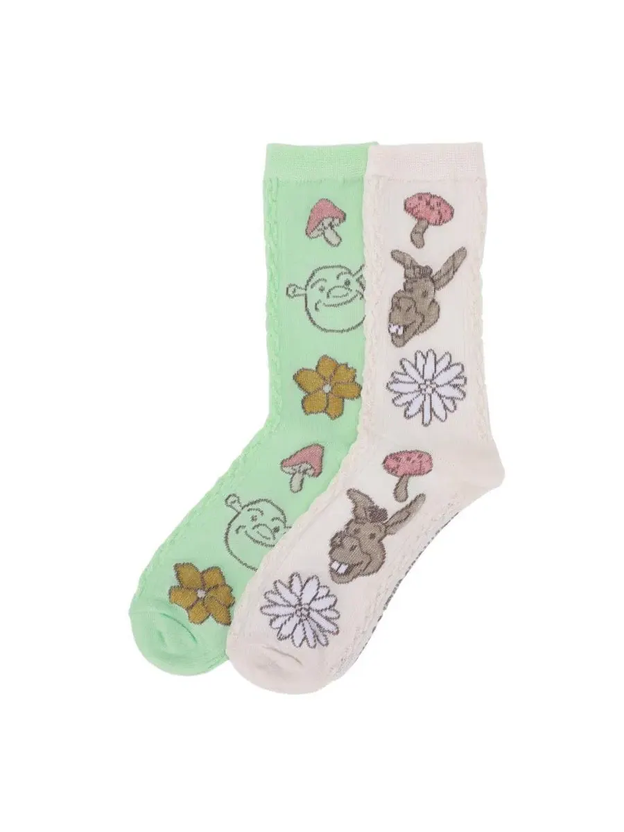 Носки женские с принтом Shrek Donkey Flora Patterns, 2 пары Shrek
