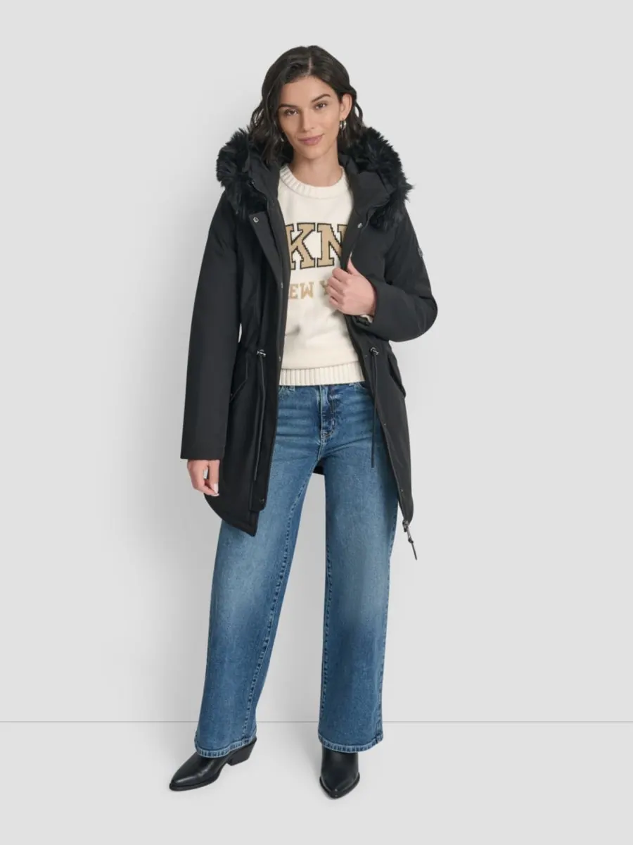 Женская облегающая куртка-анорак с капюшоном DKNY — изображение 5 из 8, черный