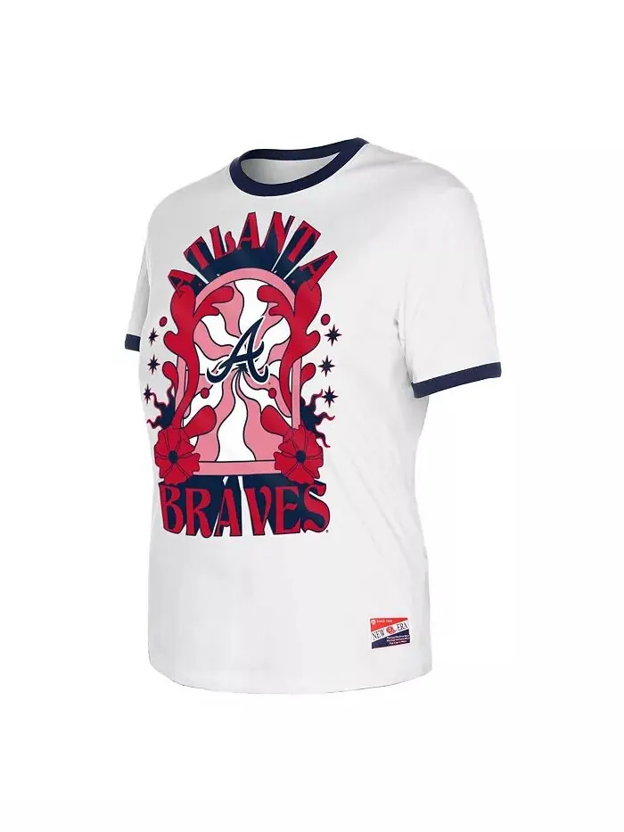 Женская белая футболка Atlanta Braves с надписью Ringer Oversize New Era — изображение 2 из 4