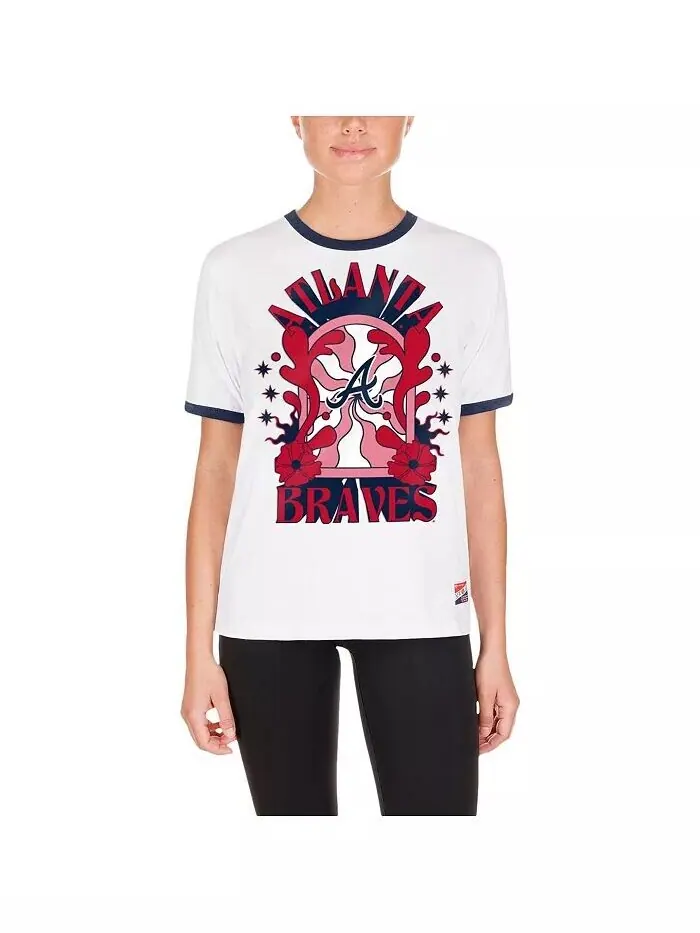 Женская белая футболка Atlanta Braves с надписью Ringer Oversize New Era — изображение 3 из 4