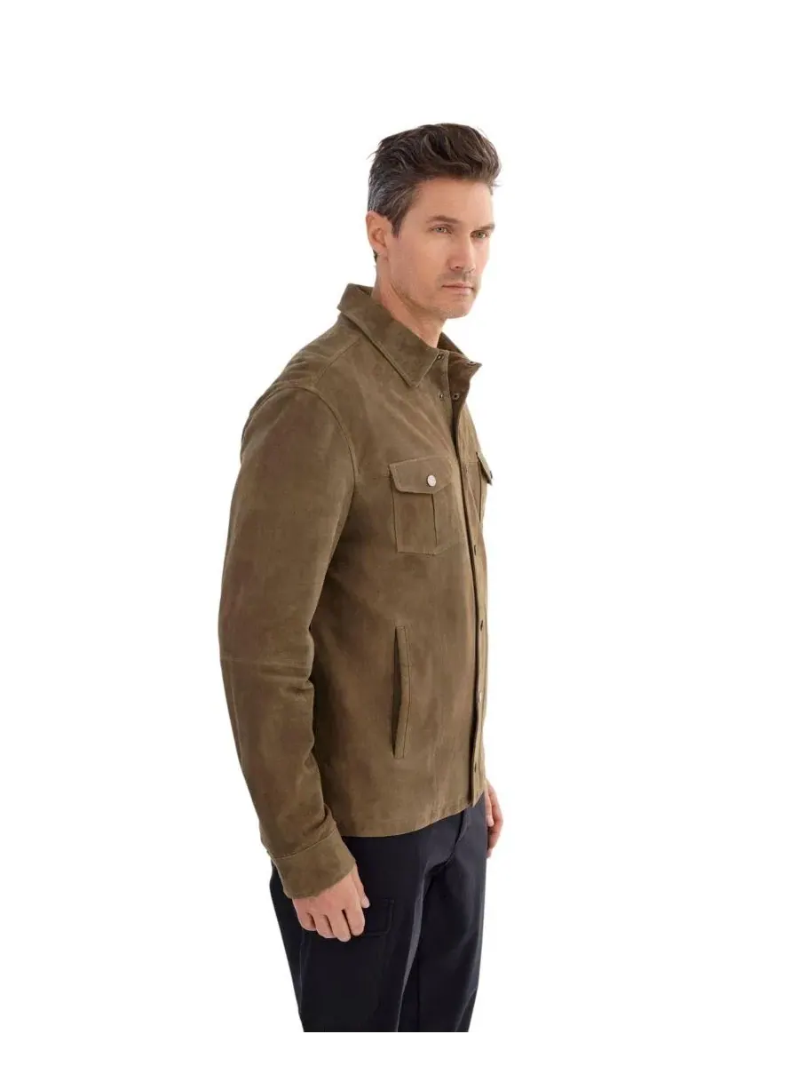 Мужская замшевая рубашка-куртка Gavi Regency Leathers — изображение 3 из 3, оливковый