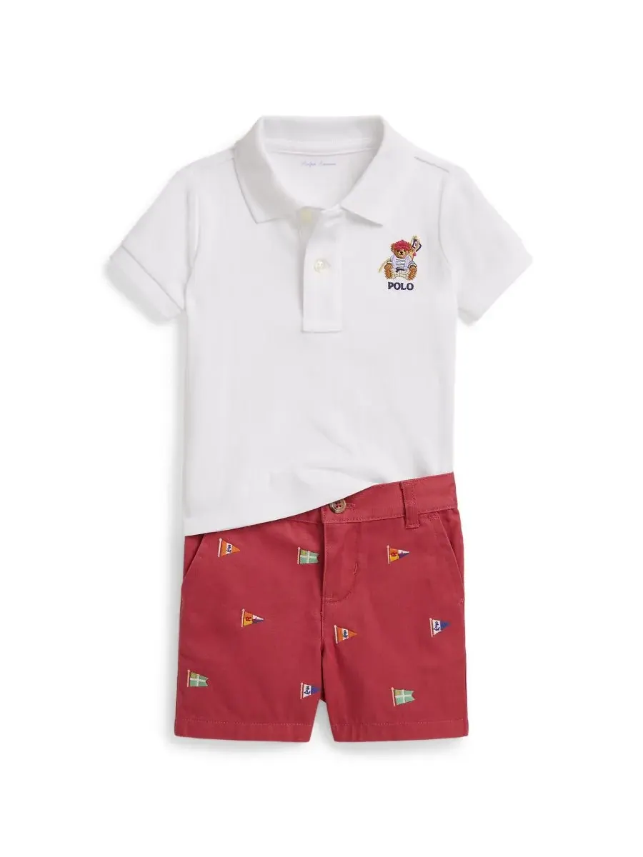 Детский комплект для мальчика: поло с принтом медведя и шорты Polo Ralph Lauren
