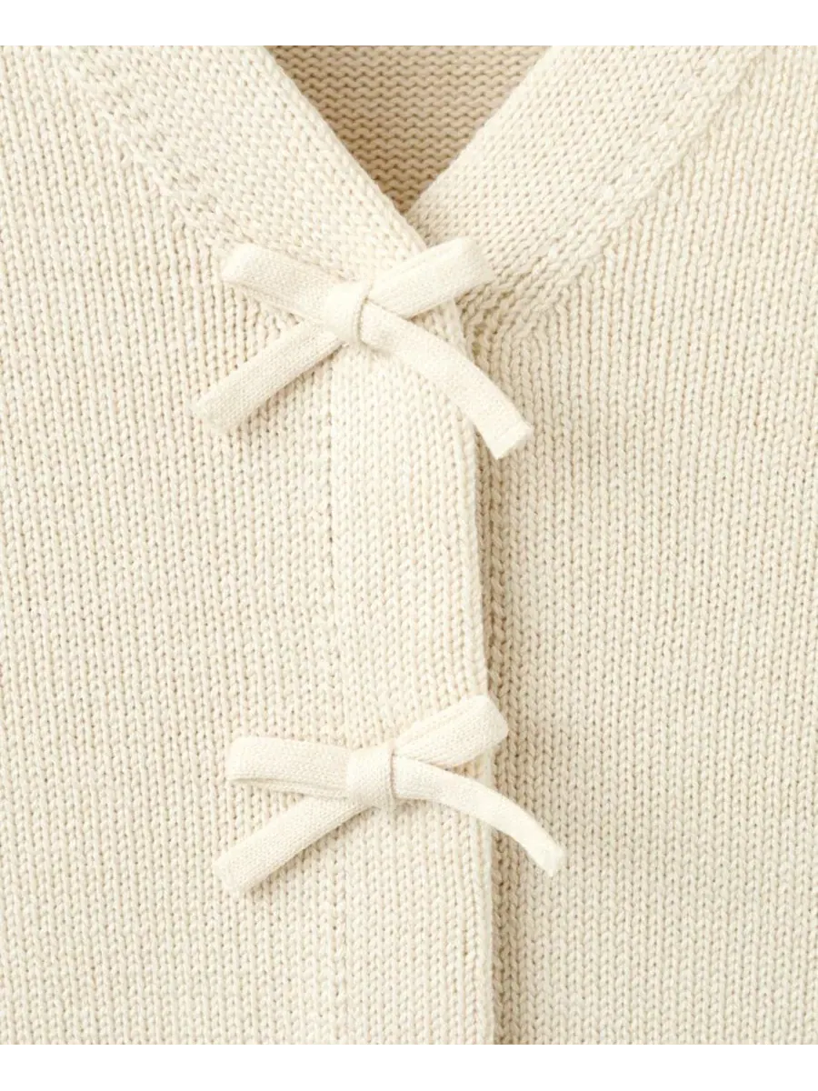 Кардиган с завязками Women's Ties Knitted Cardigan MANGO — изображение 5 из 5, экру