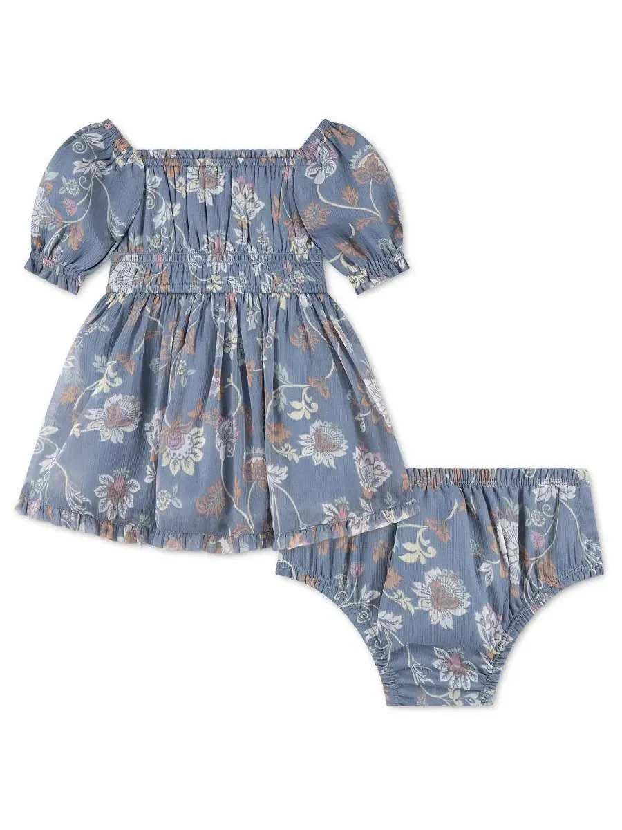 Платье-мини с коротким рукавом-фонарик и комплектом трусиков, 2 предмета abercrombie kids — изображение 2 из 4, синий