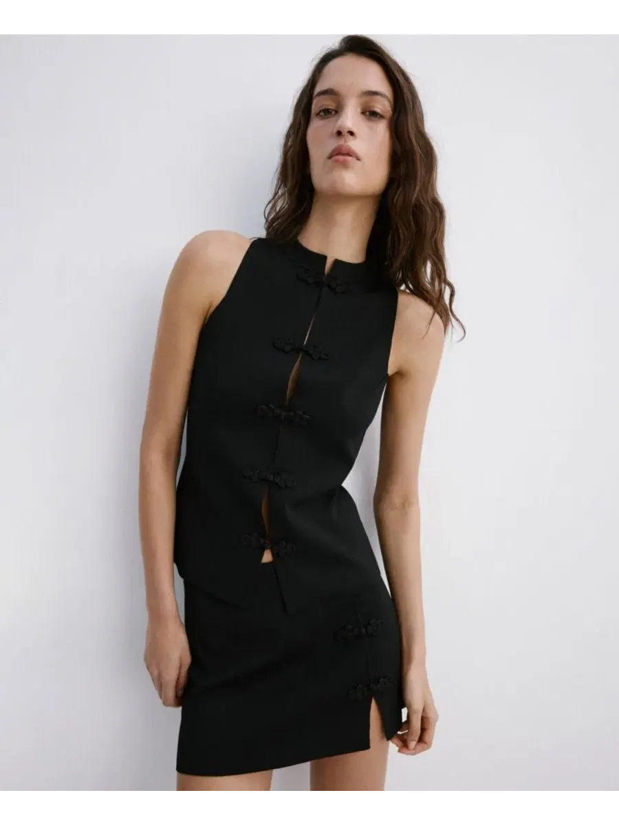 Женский жилет без рукавов с застежкой на пуговицы, модель Toggles Knit Vest MANGO