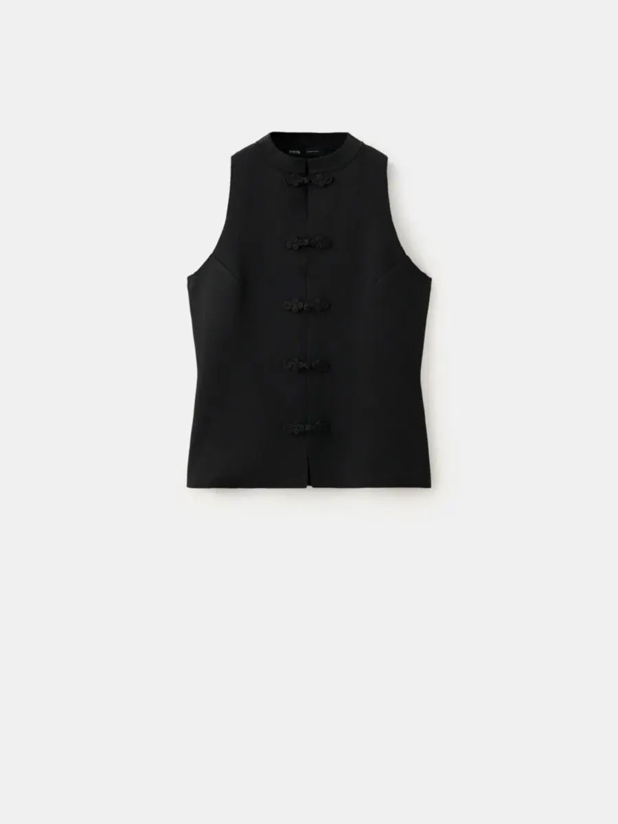 Женский жилет без рукавов с застежкой на пуговицы, модель Toggles Knit Vest MANGO — изображение 7 из 7, черный