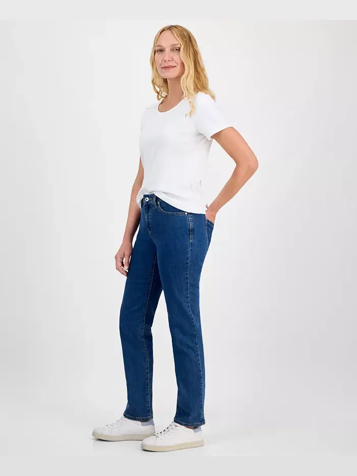 Джинсы прямого кроя с заниженной посадкой Petite Style & Co — изображение 2 из 5